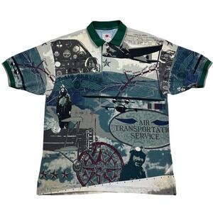 Vintage Cotton Traders Sport AOP Polo Men's Size L Air Transportation Service